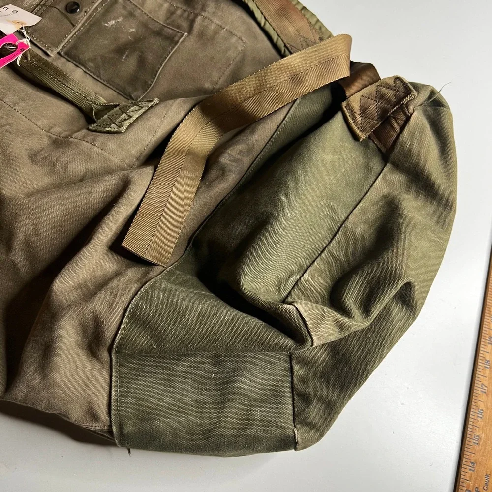 Vintage Military Canvas Duffle Bag Olive Drab Green Sea Bag Top Load 34x22
